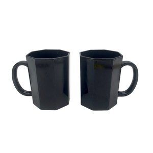 Pair 2x 1980s Arcoroc France Black Octime Octagon Cup Mugs Coffee Glass  VTG Set